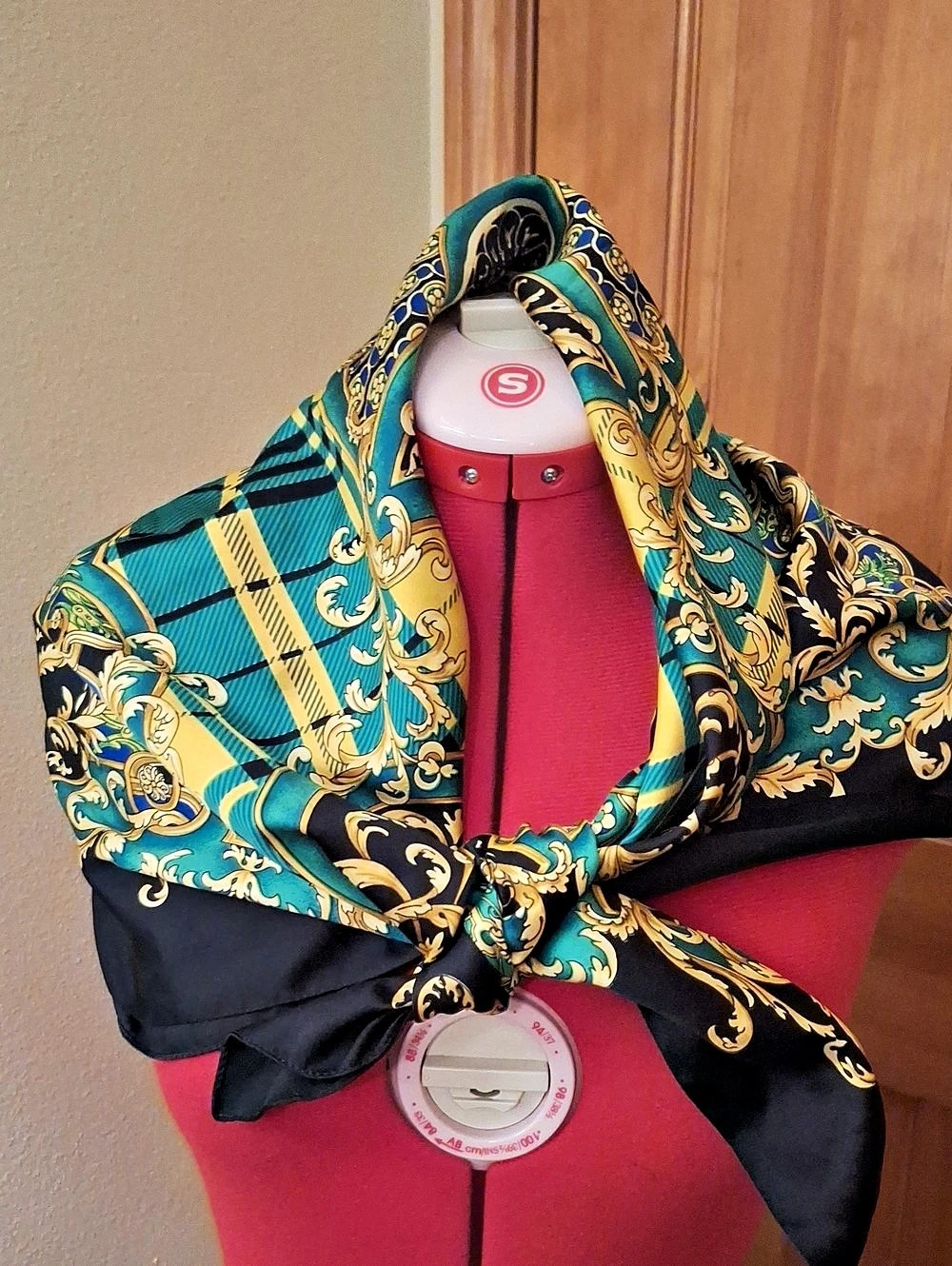 Paisley Print Scarf in Green,Gold & Black Like New